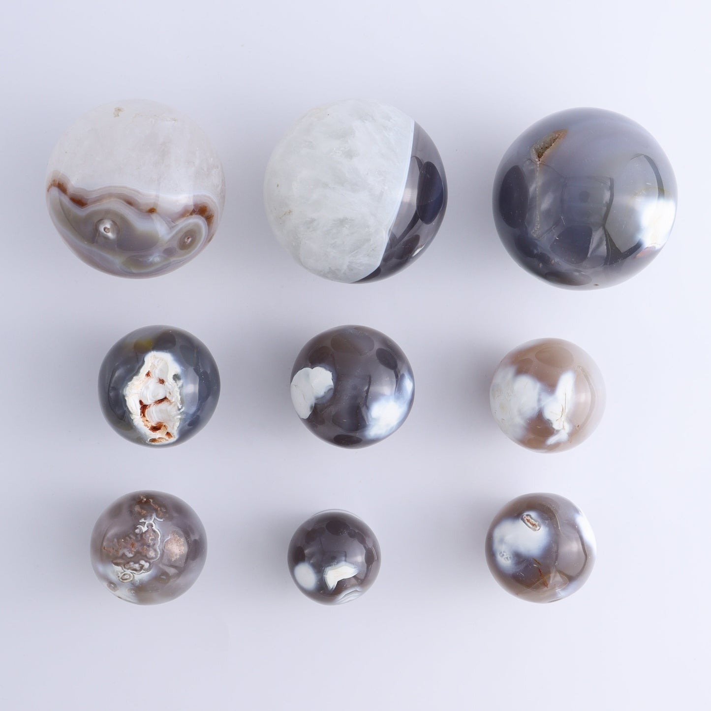 Orca Agate Spheres Set of 23 - Expert Wholesale and Supplier of Wholesale Crystals & Bulk Gemstones, ["Madagascar","Orca Agate","Spheres"]