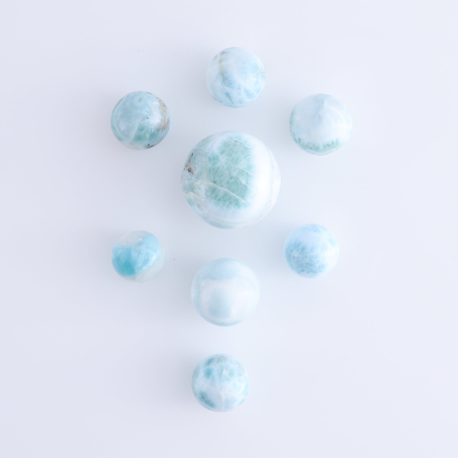Larmiar Spheres Set of 8 - Expert Wholesale and Supplier of Wholesale Crystals & Bulk Gemstones, ["Larimar","Spheres"]