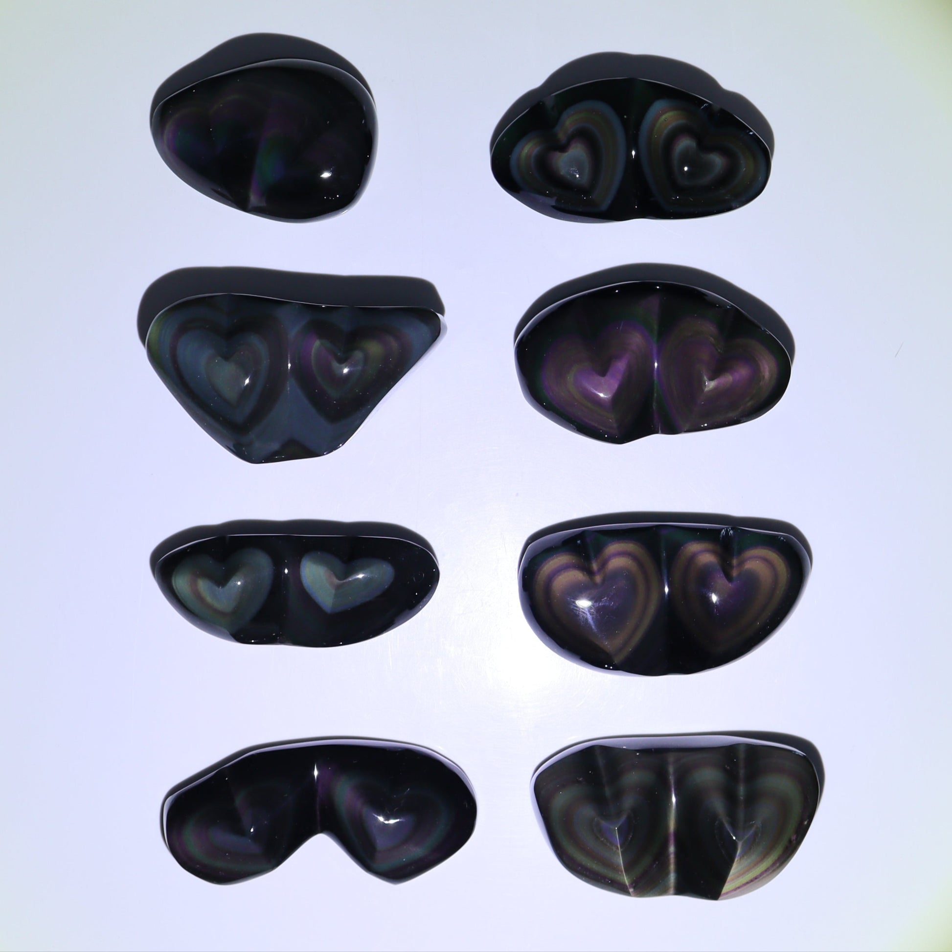 Rainbow Obsidian Heart Pairs Set of 8 - Expert Wholesale and Supplier of Wholesale Crystals & Bulk Gemstones, ["Hearts","Mexico","Rainbow Obsidian"]