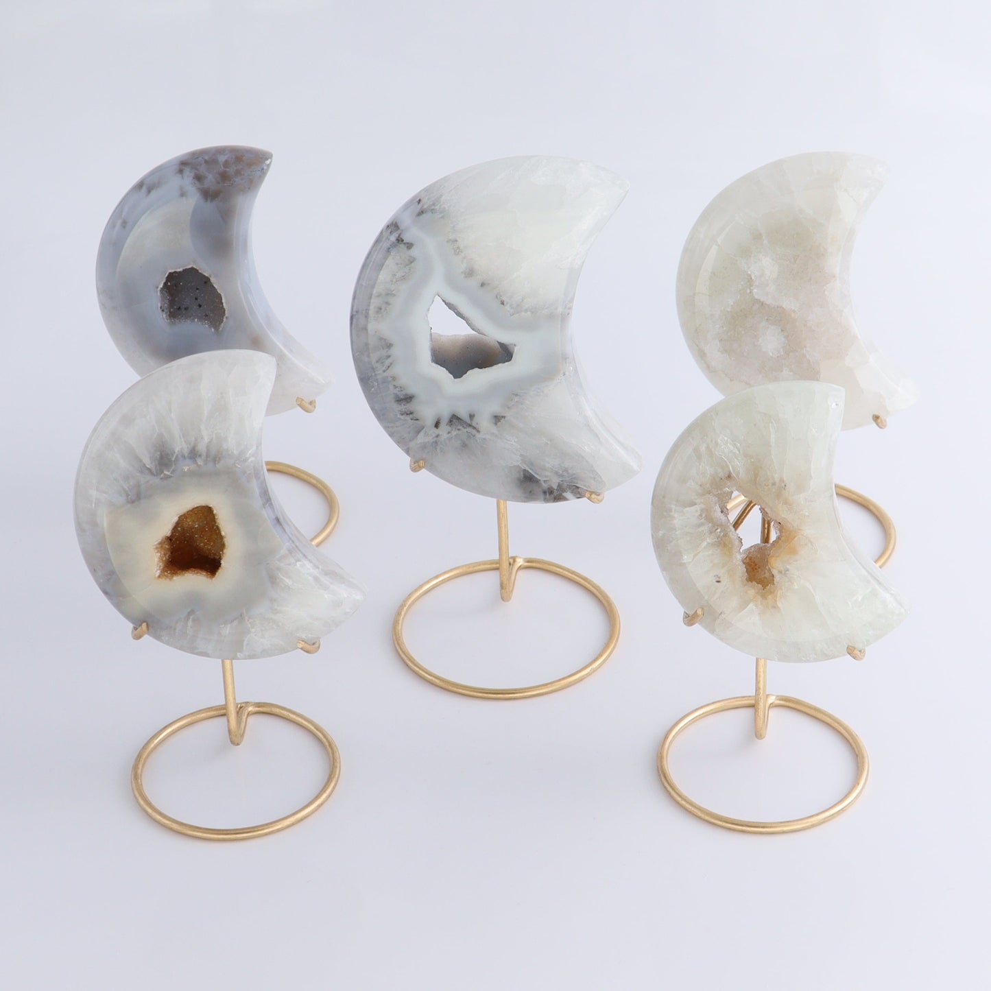 Agate Moons with Stand Set of 5 - Expert Wholesale and Supplier of Wholesale Crystals & Bulk Gemstones, ["Agate","Brazil","moons"]