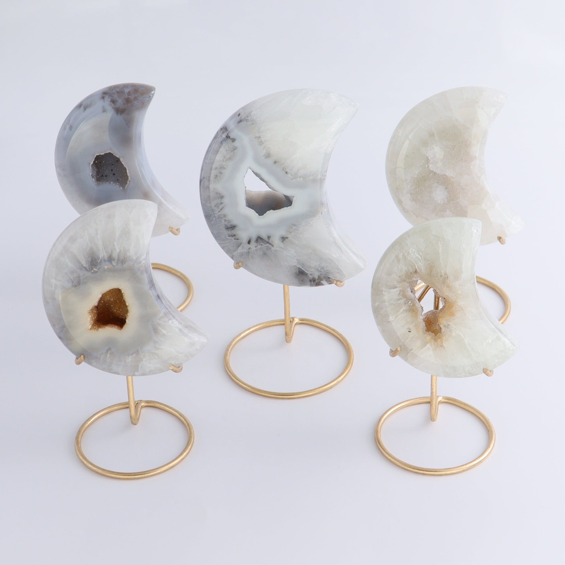 Agate Moons with Stand Set of 5 - Expert Wholesale and Supplier of Wholesale Crystals & Bulk Gemstones, ["Agate","Brazil","moons"]