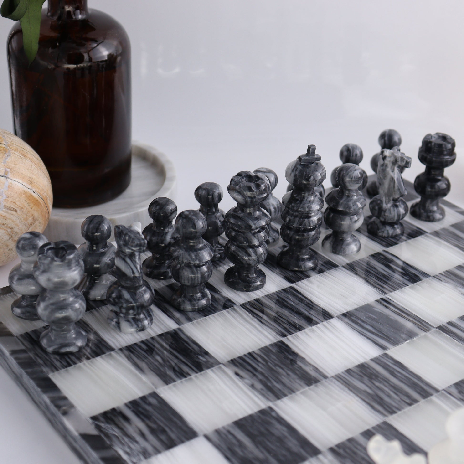 Large Onyx and Marble Chess Set (Gray) - Expert Wholesale and Supplier of Wholesale Crystals & Bulk Gemstones, ["Black Marble","Catalog Onyx","Marble","onyx"]