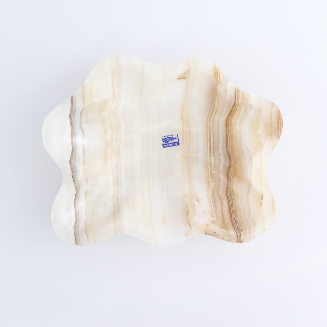 One Mexican Onyx/Calcite White & Honey Polished Irregular Square Bowl