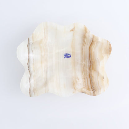 One Mexican Onyx/Calcite White & Honey Polished Irregular Square Bowl