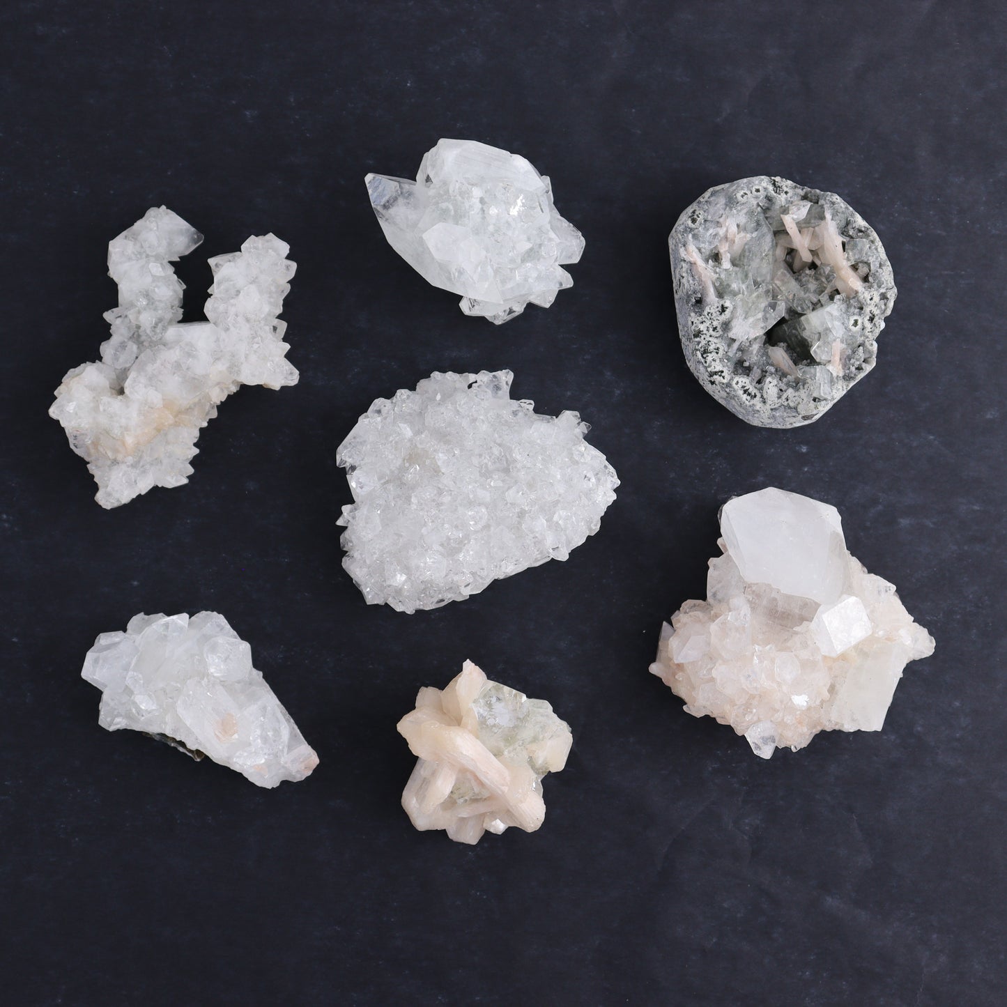 Apophyllite Clusters Flat of 24 - Expert Wholesale and Supplier of Wholesale Crystals & Bulk Gemstones, ["Apophyllite","close_50","Clusters","Flats"]