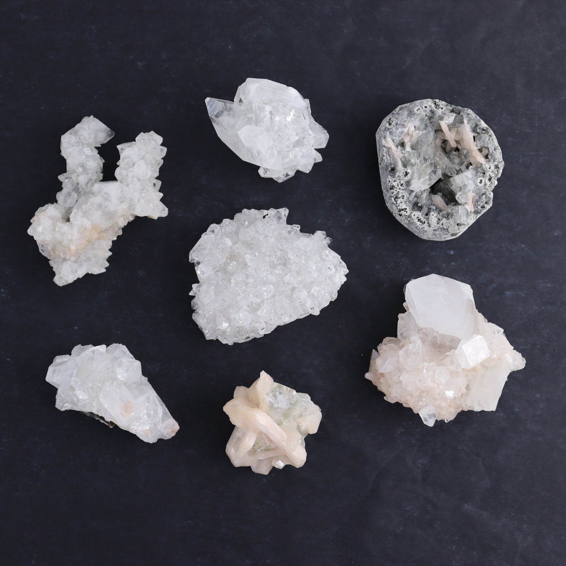 Apophyllite Clusters Flat of 24 - Expert Wholesale and Supplier of Wholesale Crystals & Bulk Gemstones, ["Apophyllite","close_50","Clusters","Flats"]