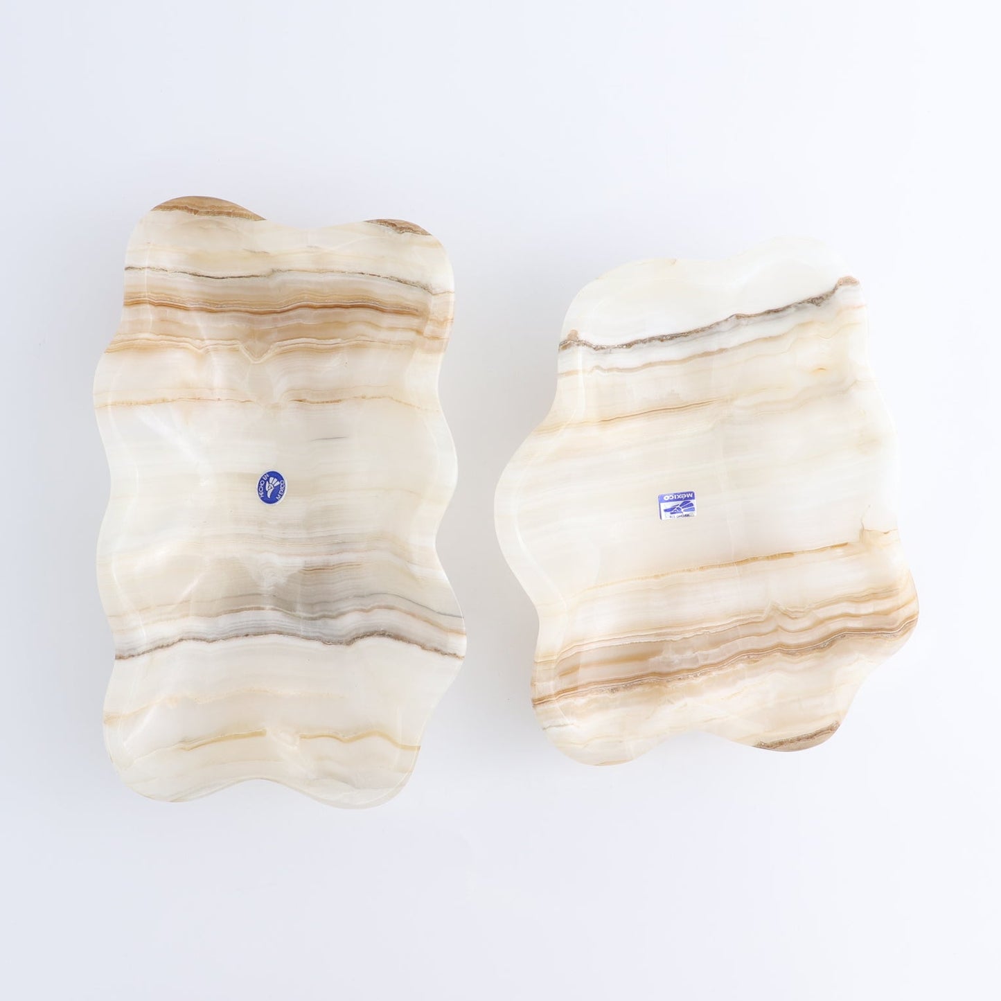 One Mexican Onyx/Calcite White & Honey Polished Irregular Square Bowl