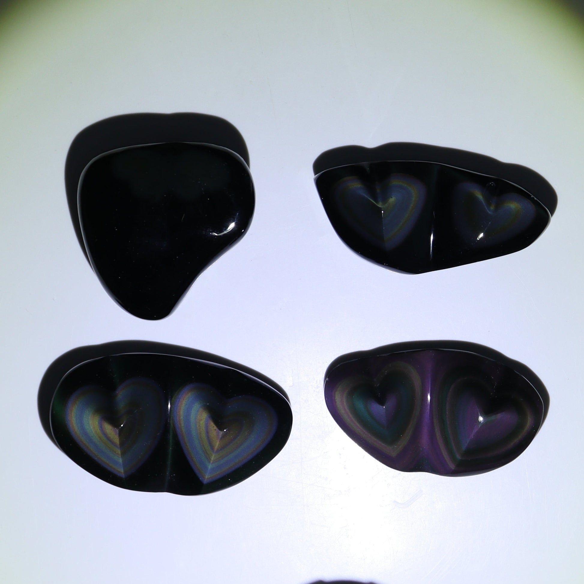 Rainbow Obsidian Heart Set of 4 - Expert Wholesale and Supplier of Wholesale Crystals & Bulk Gemstones, ["Hearts","Mexico","Obsidian","Rainbow Obsidian"]