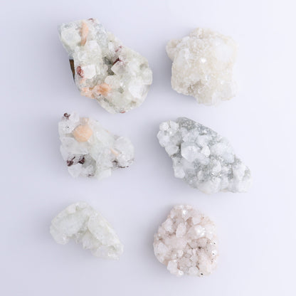 Apophyllite Clusters Set of 6 - Expert Wholesale and Supplier of Wholesale Crystals & Bulk Gemstones, ["Apophyllite","Clusters","Flats"]