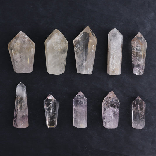 Powellite Amethyst UV Reactive Towers Set of 10 - wholesale crystals