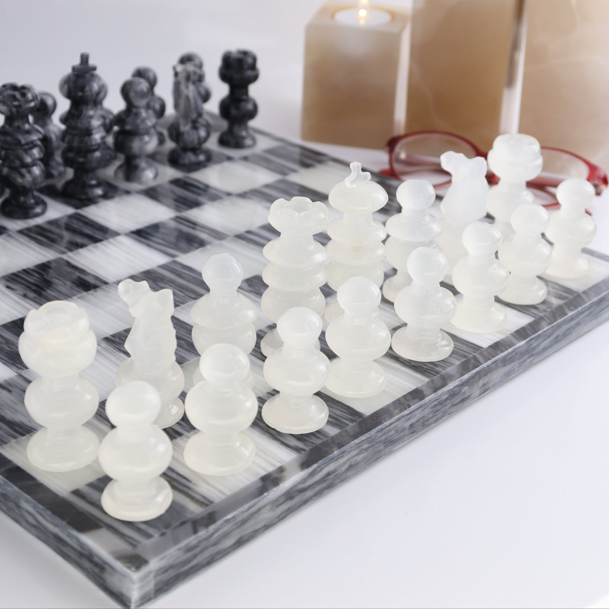 Large Onyx and Marble Chess Set (Gray) - Expert Wholesale and Supplier of Wholesale Crystals & Bulk Gemstones, ["Black Marble","Catalog Onyx","Marble","onyx"]