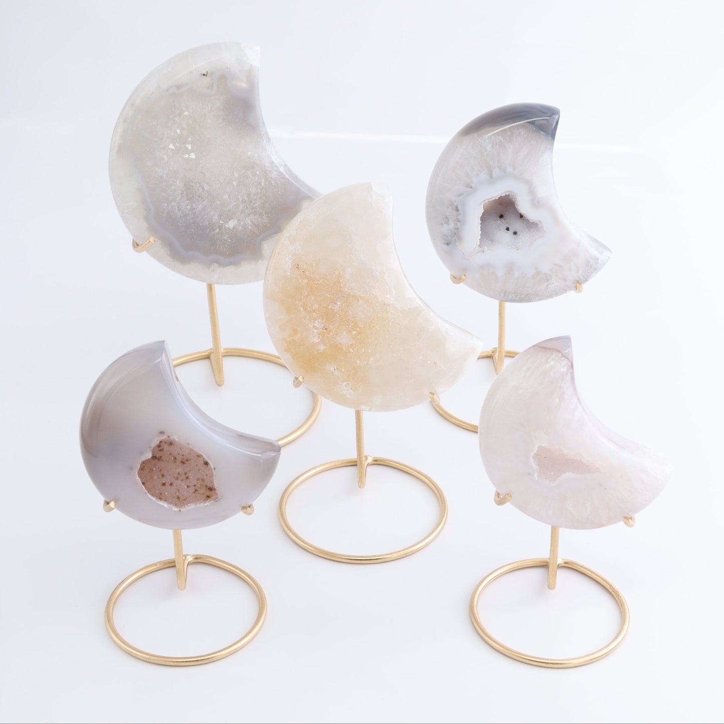 Agate Moons with Stand Set of 5 - Expert Wholesale and Supplier of Wholesale Crystals & Bulk Gemstones, ["Agate","Brazil","moons"]