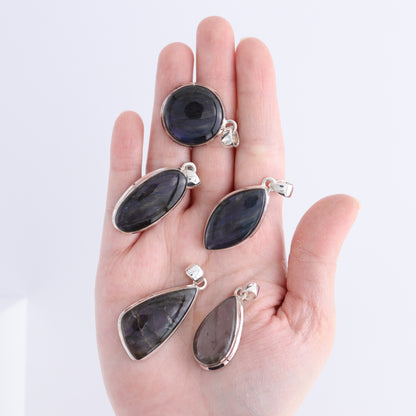 One Purple Fire Labradorite Sterling Silver Pendant (chain not included) - Expert Wholesale and Supplier of Wholesale Crystals & Bulk Gemstones, ["Labradorite","Pendant","sterling silver"]