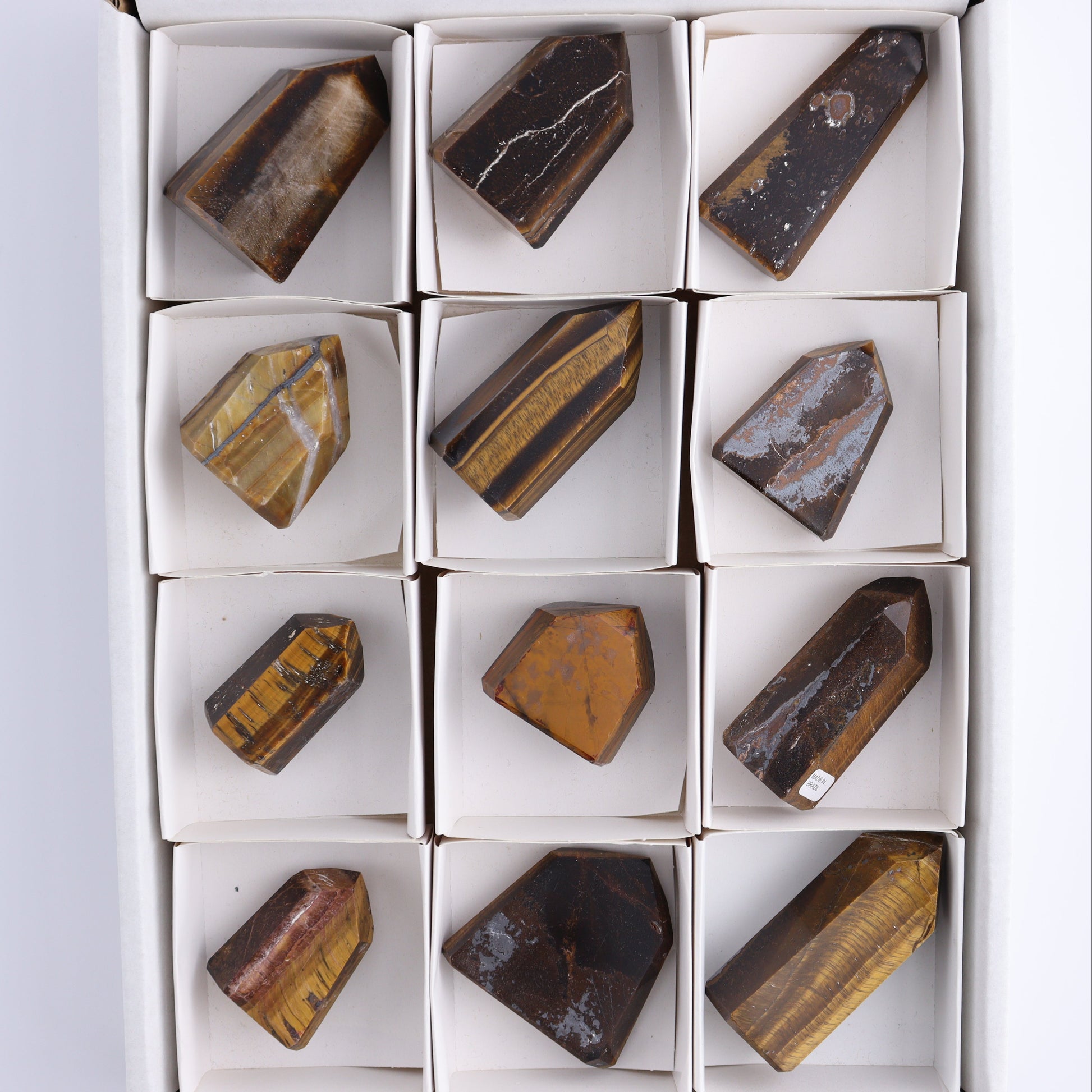 Tiger Eye Towers Set of 12 - Expert Wholesale and Supplier of Wholesale Crystals & Bulk Gemstones, ["Brazil","close_70","Tiger Eye","Towers"]