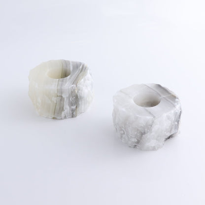 One Rustic Candle Holder Mexican Onyx/Calcite White & Grey
