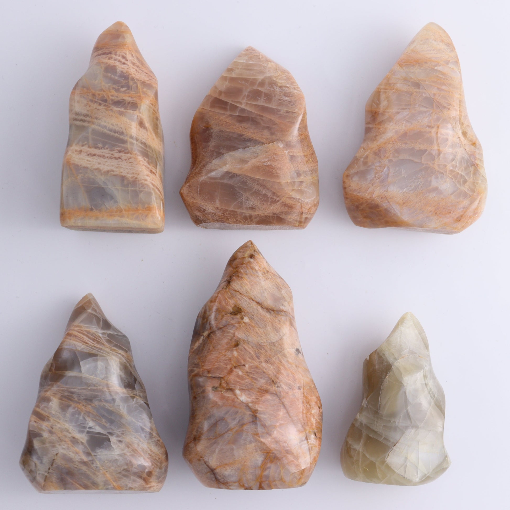 Peach Moonstone Flames Set of 10 - Expert Wholesale and Supplier of Wholesale Crystals & Bulk Gemstones, ["flames","Madagascar","Peach Moonstone"]