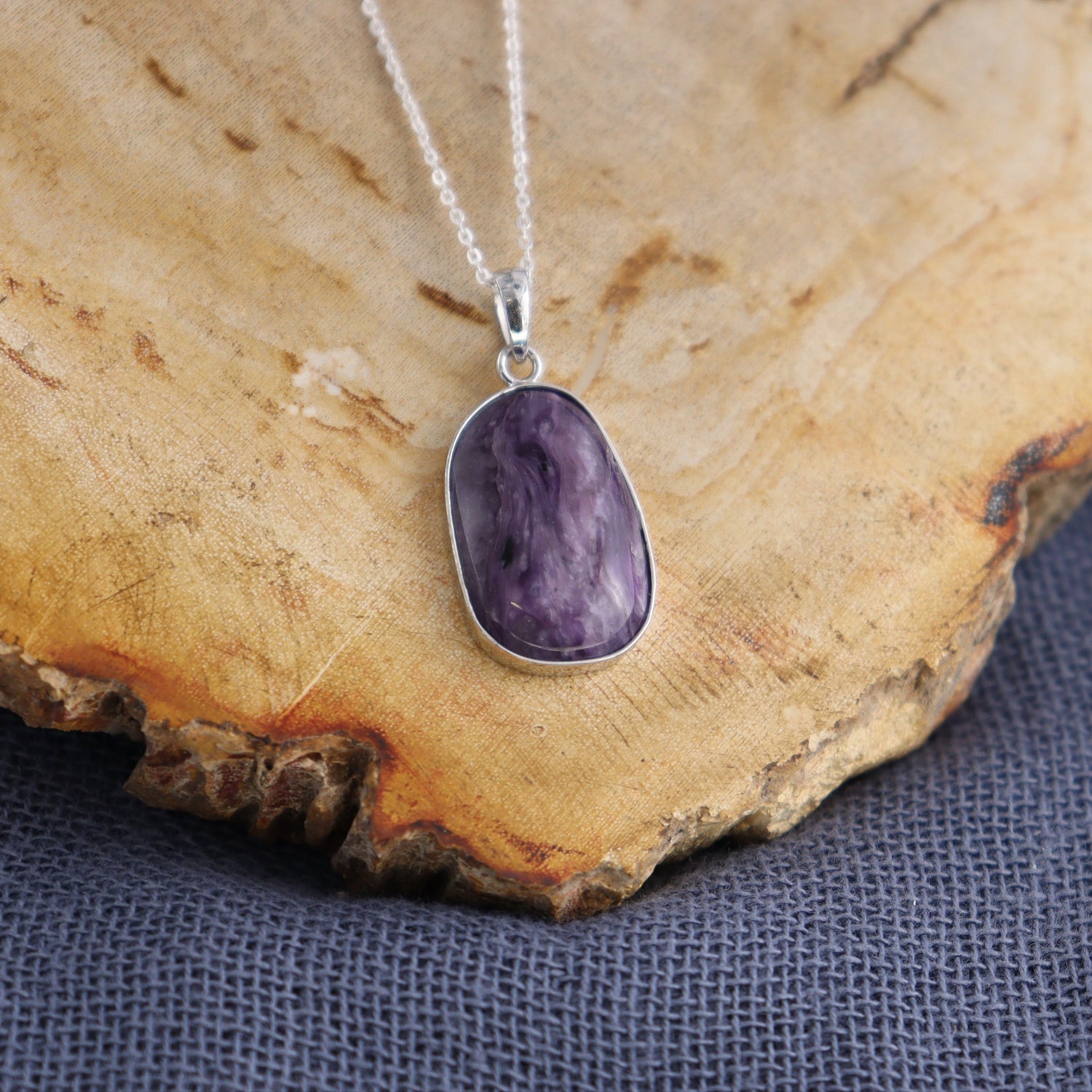 One Charoite Sterling Silver Pendant (chain not included) - Expert Wholesale and Supplier of Wholesale Crystals & Bulk Gemstones, ["Charoite","Pendant","sterling silver"]