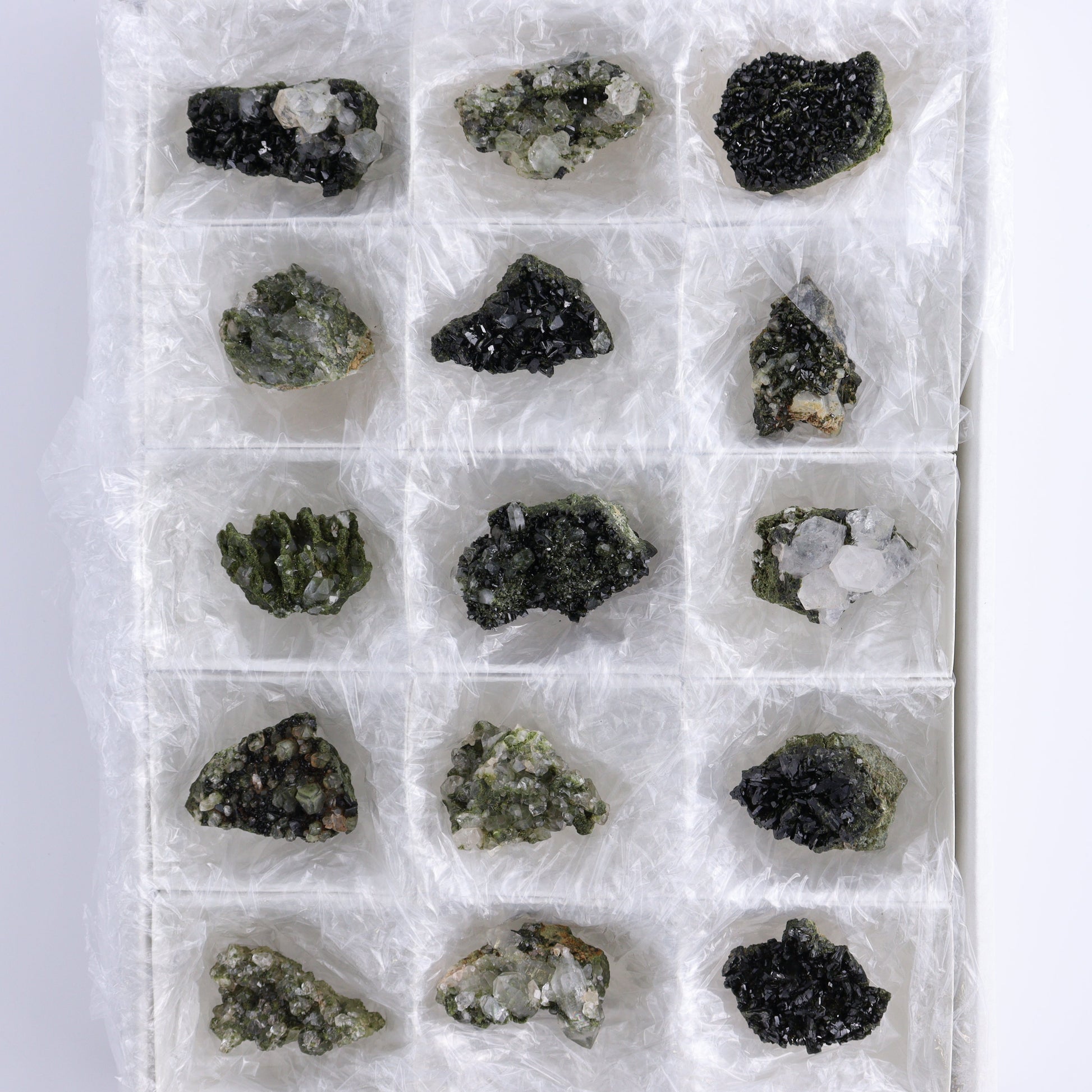 Epidote Set of 15 - Expert Wholesale and Supplier of Wholesale Crystals & Bulk Gemstones, ["epidote","flat","Flats"]