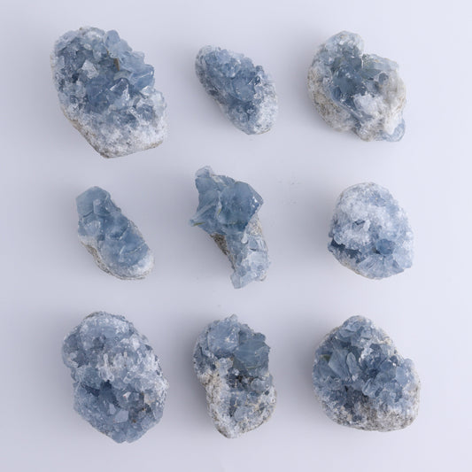 Celestite Clusters Set of 9 - Expert Wholesale and Supplier of Wholesale Crystals & Bulk Gemstones, ["Celestite","Freeform"]
