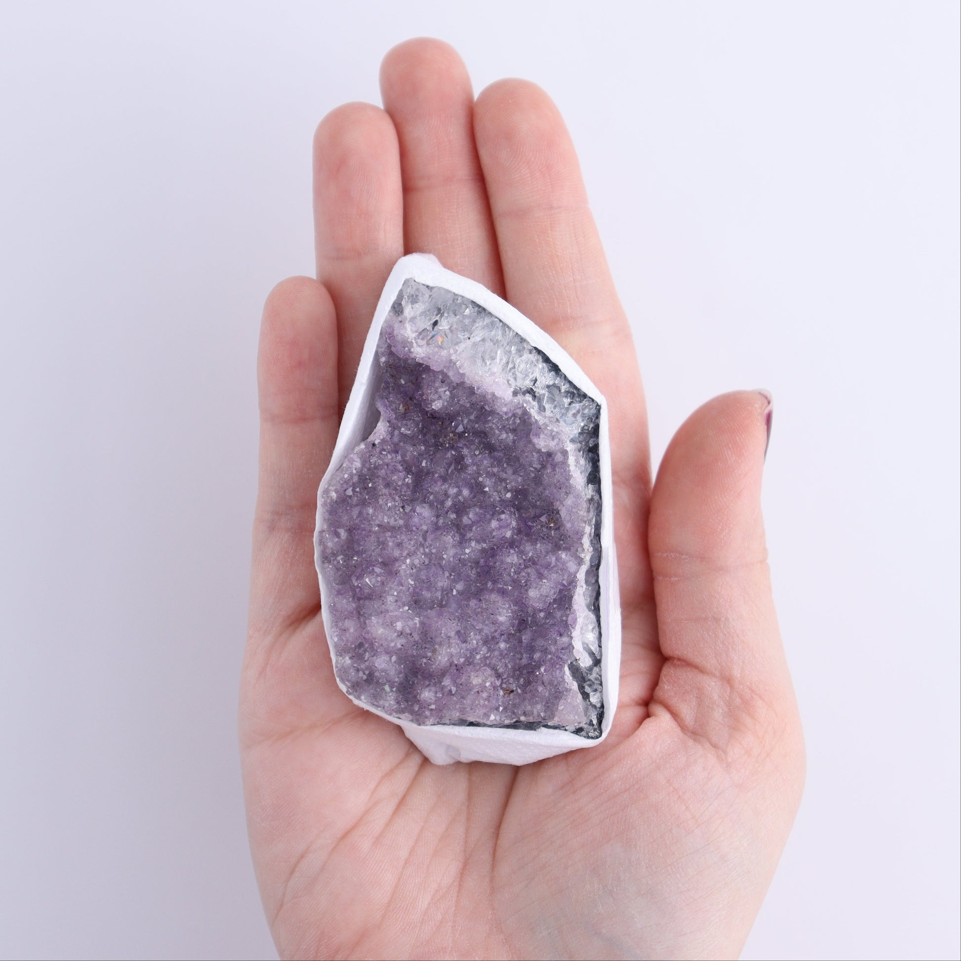 Uruguay Rainbow Amethyst Clusters Flat of 13 - Expert Wholesale and Supplier of Wholesale Crystals & Bulk Gemstones, ["Amethyst","Clusters","Rainbow Amethyst","Sugar Rainbow Amethyst","Uruguay"]