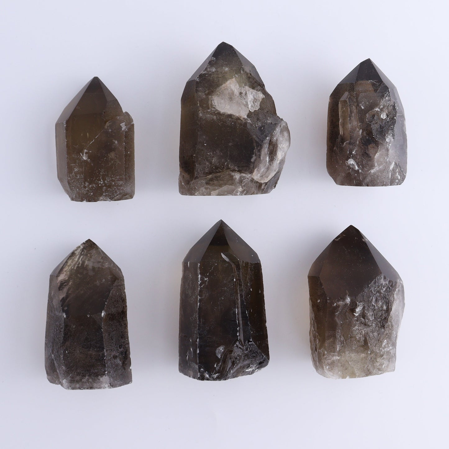 Smoky Quartz Polished Tops Set of 18 - Expert Wholesale and Supplier of Wholesale Crystals & Bulk Gemstones, ["Brazil","close_70","Points","Polished Tip","Quartz","Smoky Quartz"]