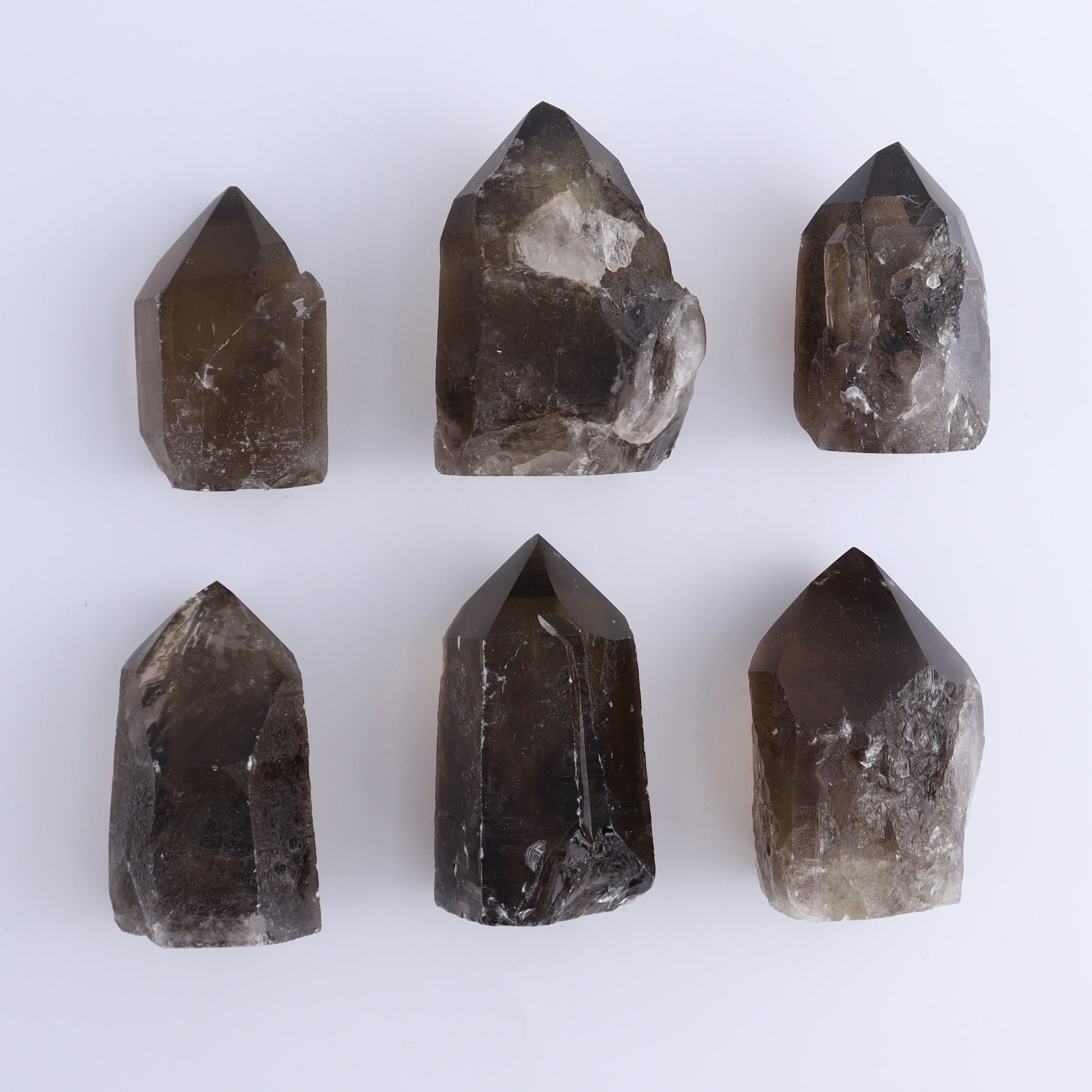 Smoky Quartz Polished Tops Set of 18 - Expert Wholesale and Supplier of Wholesale Crystals & Bulk Gemstones, ["Brazil","close_70","Points","Polished Tip","Quartz","Smoky Quartz"]