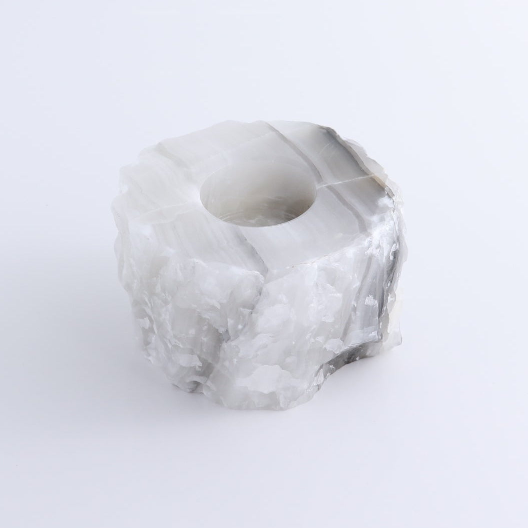 One Rustic Candle Holder Mexican Onyx/Calcite White & Grey