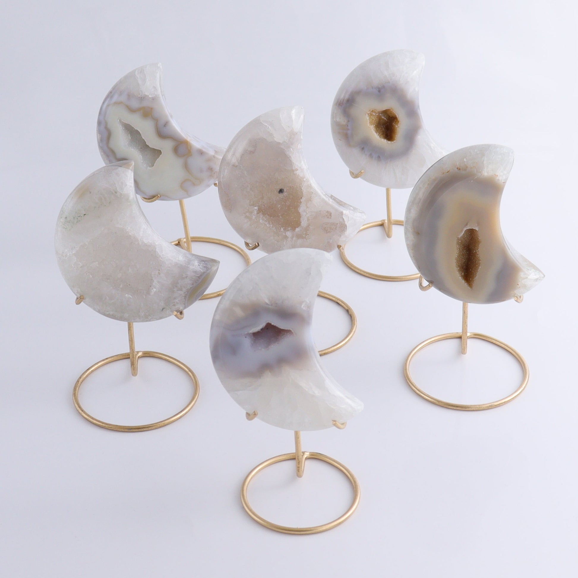 Agate Moons with Stand Set of 6 - Expert Wholesale and Supplier of Wholesale Crystals & Bulk Gemstones, ["Agate","Brazil","moons"]