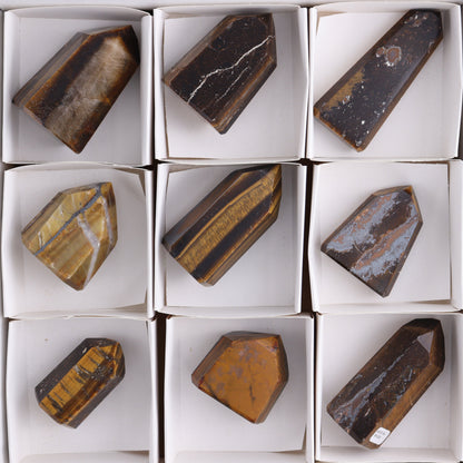 Tiger Eye Towers Set of 12 - Expert Wholesale and Supplier of Wholesale Crystals & Bulk Gemstones, ["Brazil","close_70","Tiger Eye","Towers"]