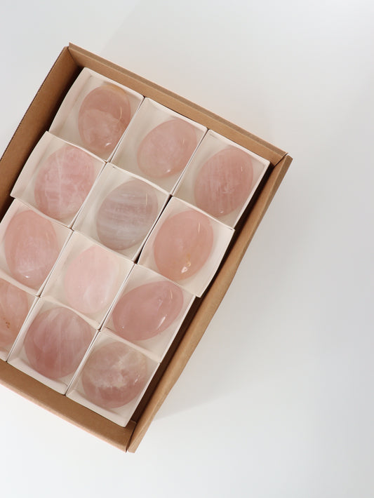 Rose Quartz Palm Stones Flat - Expert Supplier of Wholesale Crystals & Bulk Gemstones