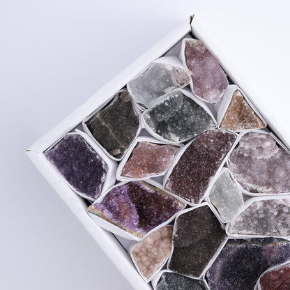 Uruguay Rainbow Amethyst Clusters Flat of 19 - Expert Wholesale and Supplier of Wholesale Crystals & Bulk Gemstones, ["Amethyst","Clusters","Rainbow Amethyst","Sugar Rainbow Amethyst","Uruguay"]