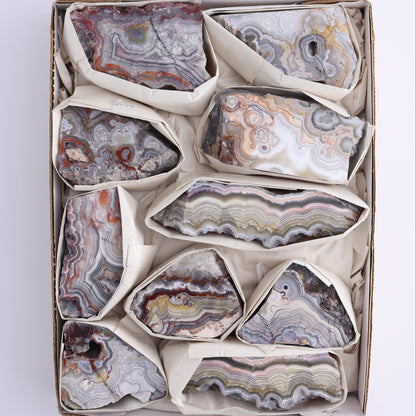 Crazy Lace Agate Flat of 10 - Expert Wholesale and Supplier of Wholesale Crystals & Bulk Gemstones, ["Crazy Lace Agate","Mexico"]