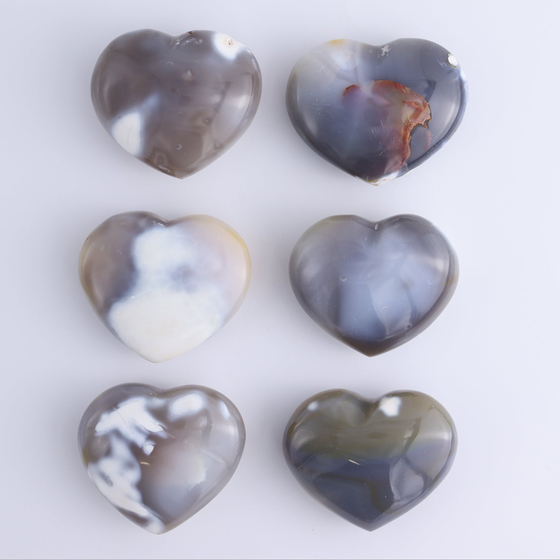 Orca Agate Hearts Set of 6 - Expert Wholesale and Supplier of Wholesale Crystals & Bulk Gemstones, ["Hearts","Madagascar","Orca Agate"]