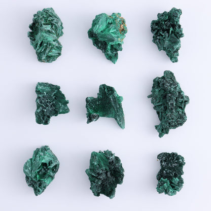 Fibrous Malachite Freeforms Set of 35 - Expert Wholesale and Supplier of Wholesale Crystals & Bulk Gemstones, ["Congo","Fibrous Malachite","Freeform","Malachite"]