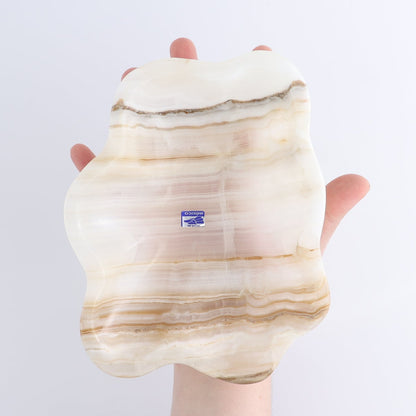 One Mexican Onyx/Calcite White & Honey Polished Irregular Square Bowl