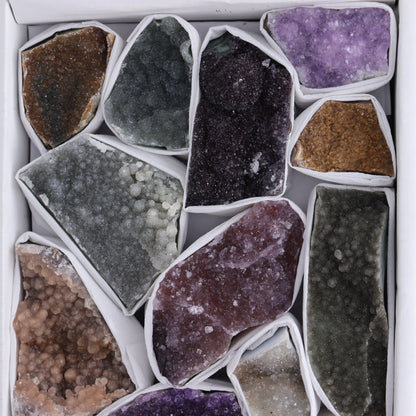 Uruguay Rainbow Amethyst Clusters Flat of 13 - Expert Wholesale and Supplier of Wholesale Crystals & Bulk Gemstones, ["Amethyst","Clusters","Rainbow Amethyst","Sugar Rainbow Amethyst","Uruguay"]