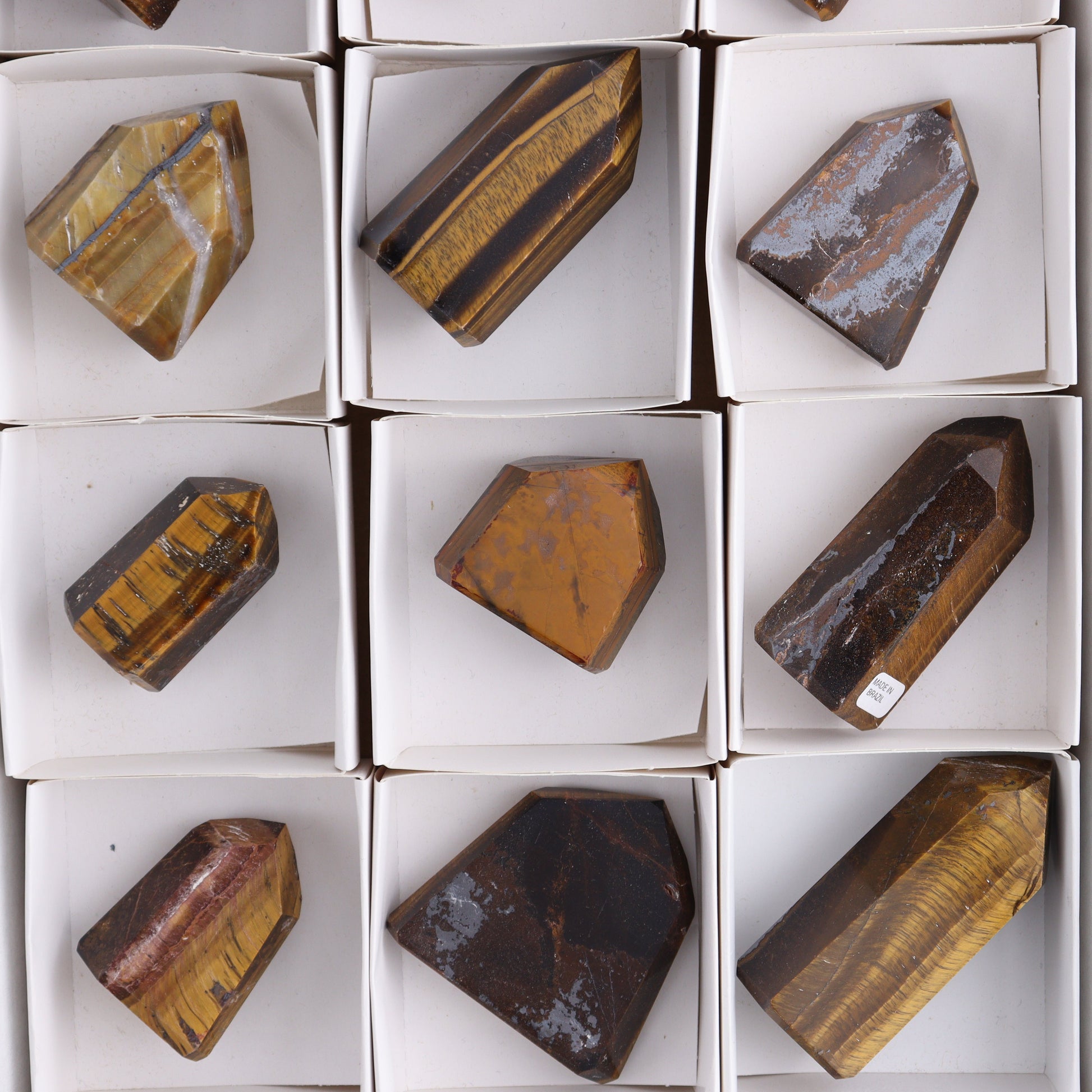 Tiger Eye Towers Set of 12 - Expert Wholesale and Supplier of Wholesale Crystals & Bulk Gemstones, ["Brazil","close_70","Tiger Eye","Towers"]