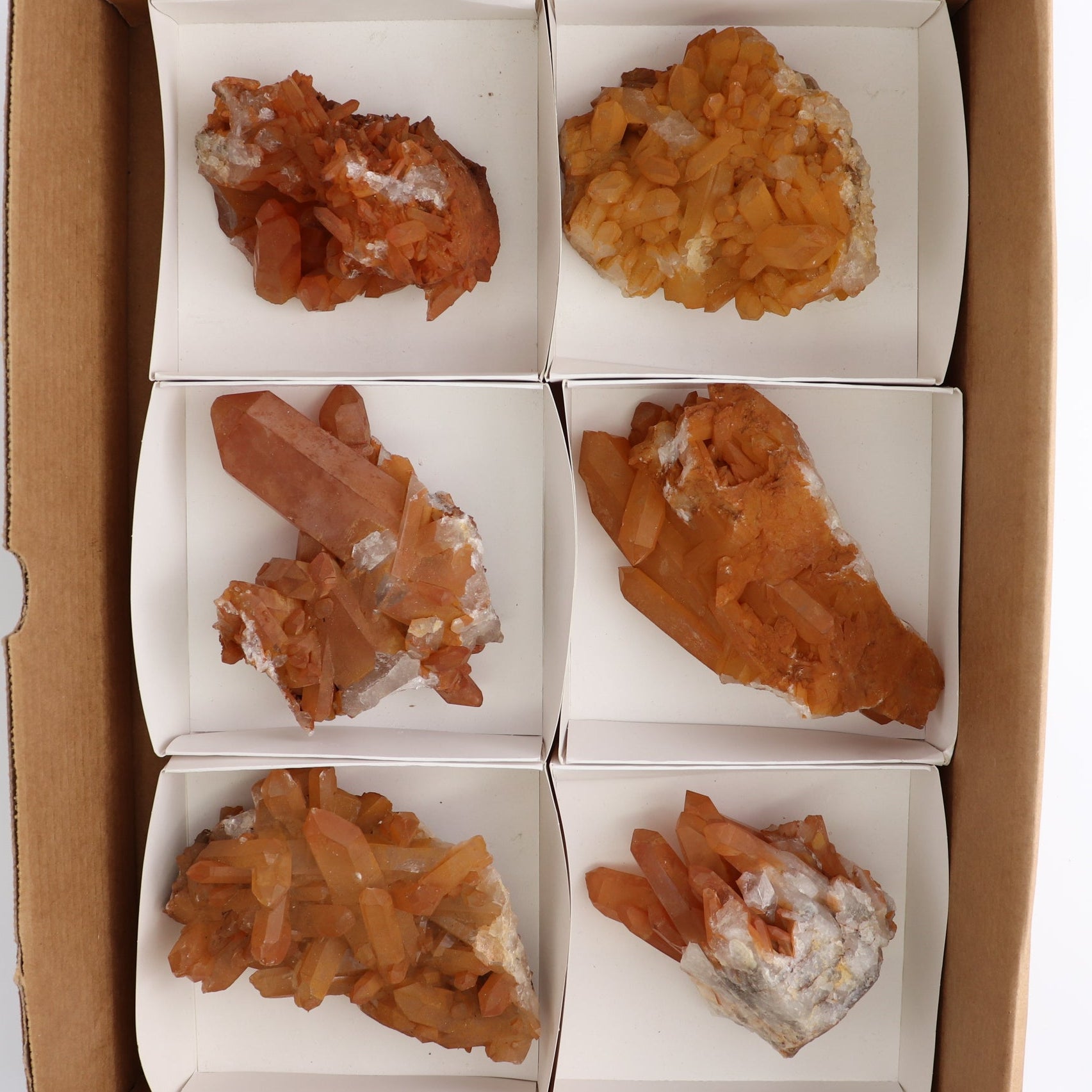 Dark Tangerine Quartz Clusters Set of 6 - Expert Wholesale and Supplier of Wholesale Crystals & Bulk Gemstones, ["Clusters","Quartz","Tangerine Quartz"]