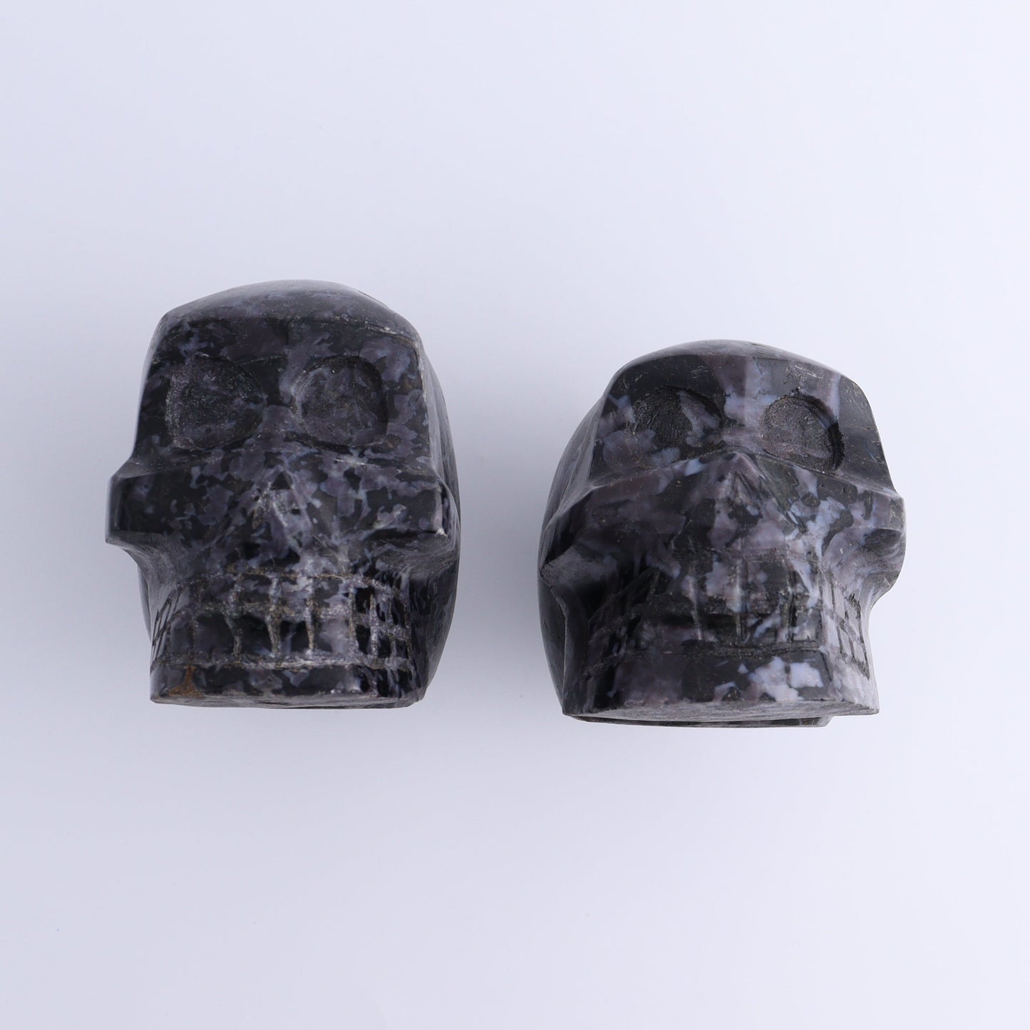 Indigo Gabbro Skulls Set of 2 - Expert Wholesale and Supplier of Wholesale Crystals & Bulk Gemstones, ["Indigo Gabbro","Madagascar","Skulls"]