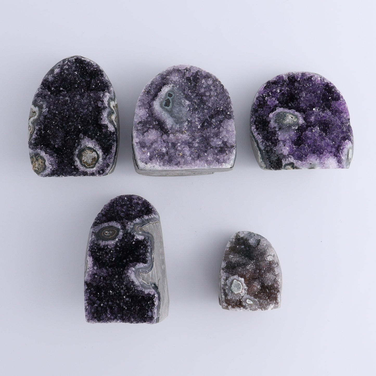 Uruguay Amethyst Cut Base Set of 5 - Expert Wholesale and Supplier of Wholesale Crystals & Bulk Gemstones, ["Amethyst","Cut Base","Uruguay"]