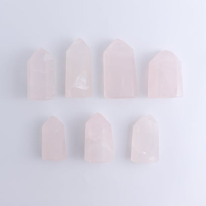 Imperfect Rose Quartz Towers Set of 7 - Expert Wholesale and Supplier of Wholesale Crystals & Bulk Gemstones, ["Brazil","Points","Quartz","Rose Quartz","Towers"]