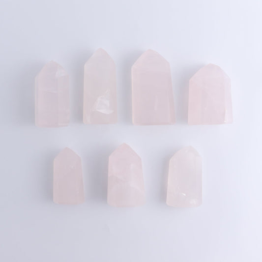 Imperfect Rose Quartz Towers Set of 7 - Expert Wholesale and Supplier of Wholesale Crystals & Bulk Gemstones, ["Brazil","Points","Quartz","Rose Quartz","Towers"]