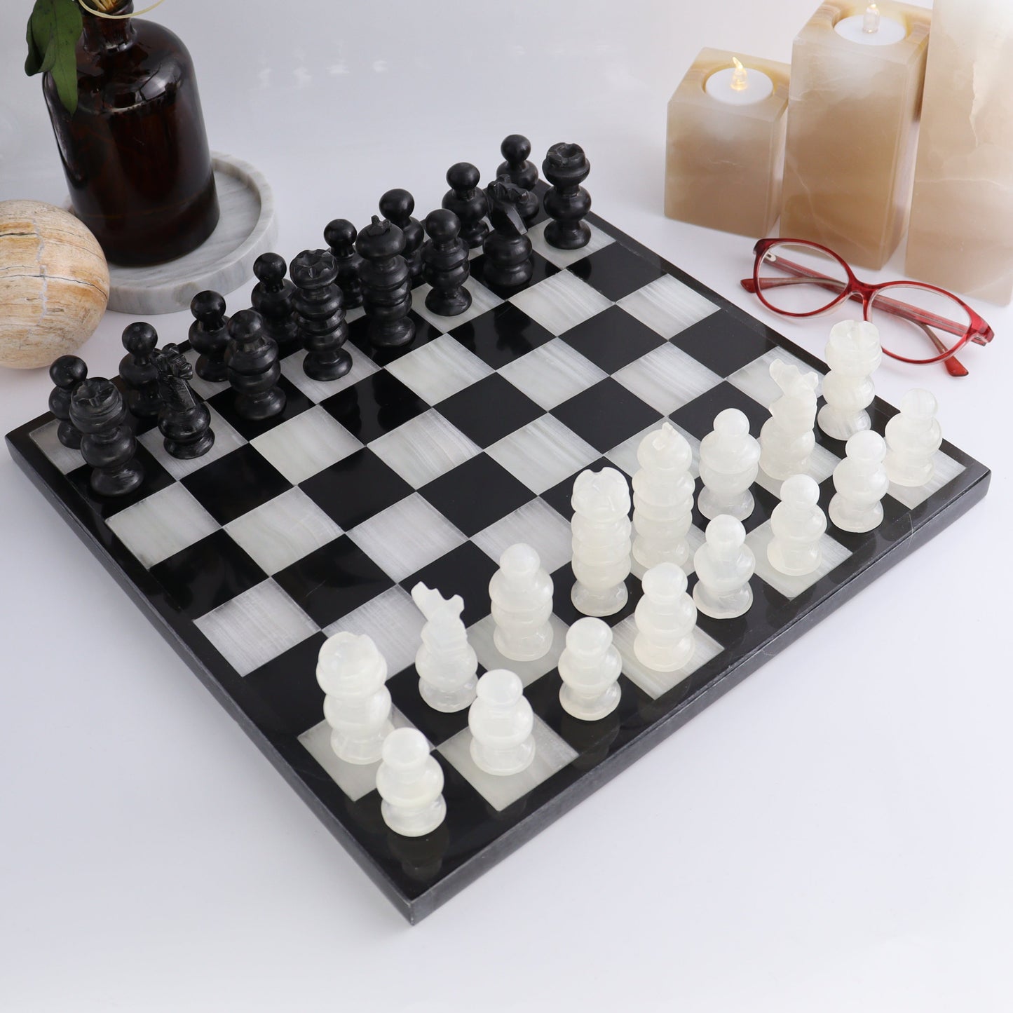 Large Onyx and Marble Chess Set (Black and White) - Expert Wholesale and Supplier of Wholesale Crystals & Bulk Gemstones, ["Black Marble","Catalog Onyx","Marble","onyx"]