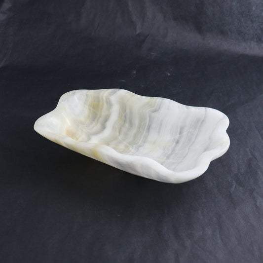 One Mexican Onyx/Calcite White & Green Polished Irregular Square Bowl