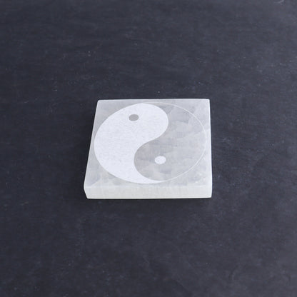One Selenite (Satin Spar) Yin Yang Square Plate - Expert Wholesale and Supplier of Wholesale Crystals & Bulk Gemstones, ["close_30","Morocco","Selenite","Square","Yin Yang"]