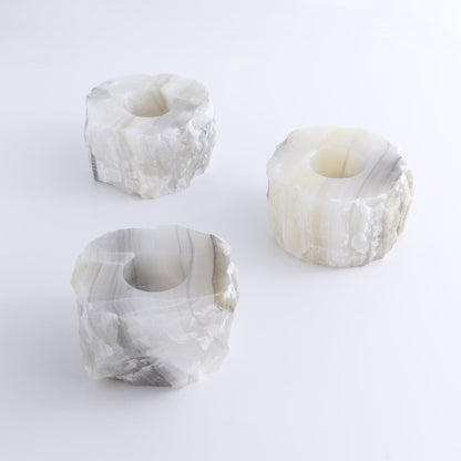 One Rustic Candle Holder Mexican Onyx/Calcite White & Grey