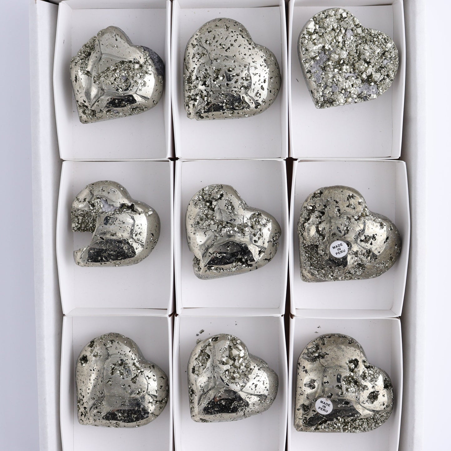 Pyrite Hearts Set of 9 - Expert Wholesale and Supplier of Wholesale Crystals & Bulk Gemstones, ["Hearts","Peru","Pyrite"]