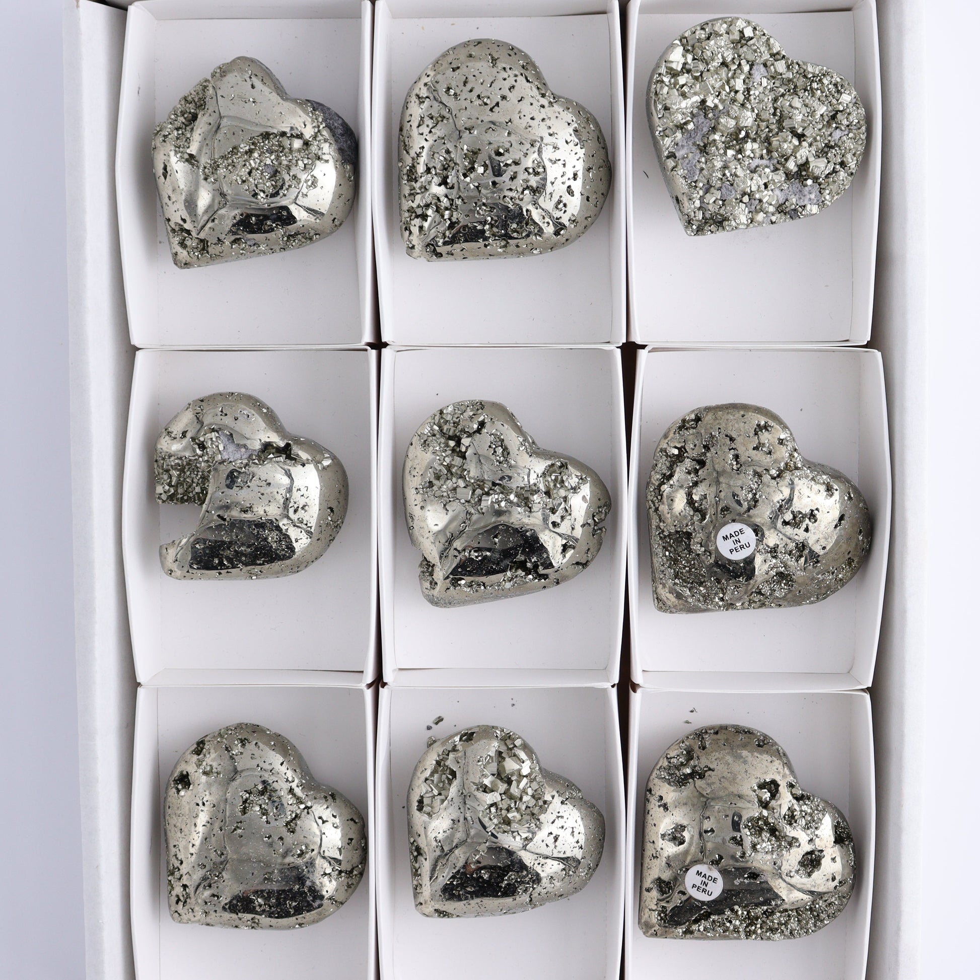 Pyrite Hearts Set of 9 - Expert Wholesale and Supplier of Wholesale Crystals & Bulk Gemstones, ["Hearts","Peru","Pyrite"]