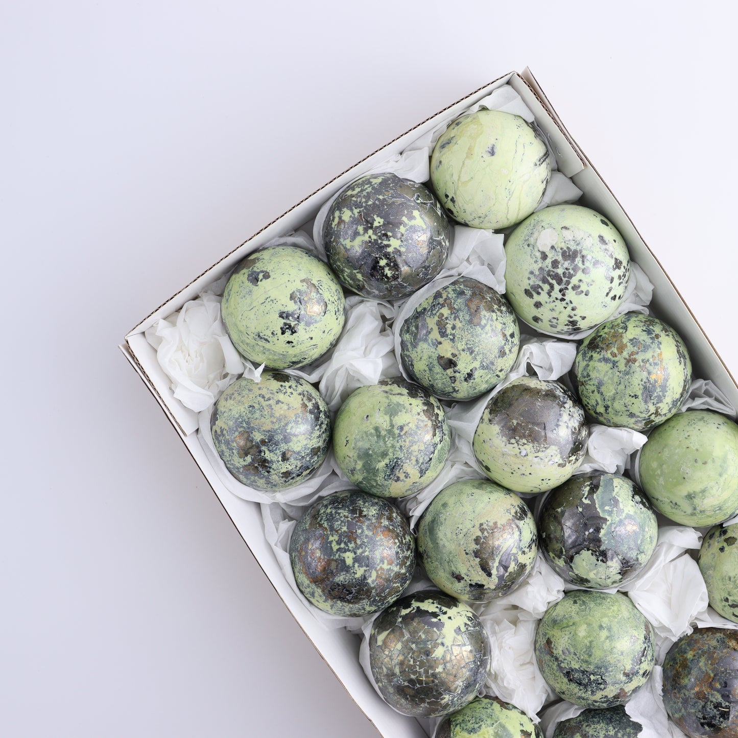 Serpentine Spheres Set of 19 - Expert Wholesale and Supplier of Wholesale Crystals & Bulk Gemstones, ["Peru","serpentine","Spheres"]