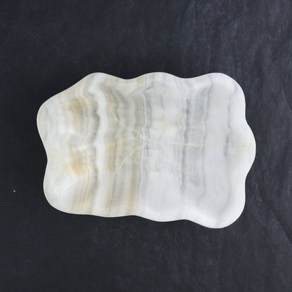 One Mexican Onyx/Calcite White & Green Polished Irregular Square Bowl